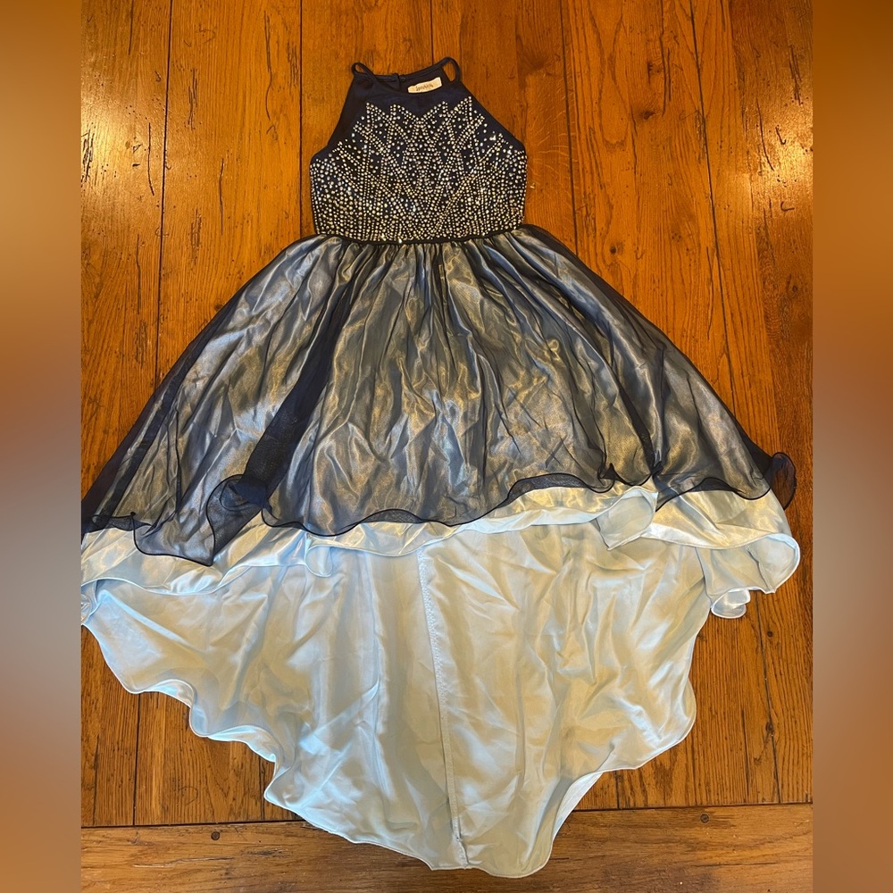 Speechless kids high low dress size 7 navy blue jeweled top